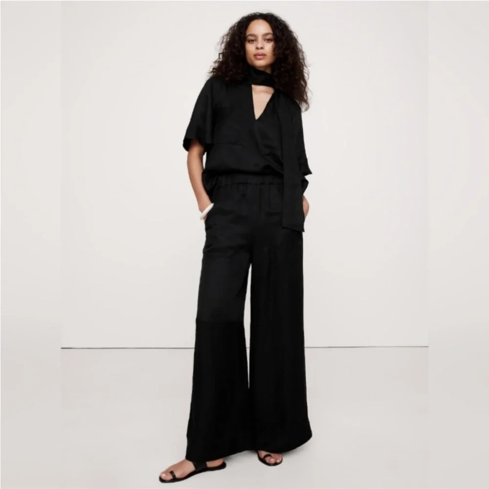 NWT! Banana Republic High-Rise Wide-Leg Viscose-Linen Pant 734121 🖤